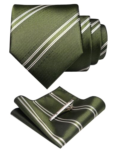 Image of RBOCOTT Silk Stripe Plaid Tie and Pocket Square with Tie Clip Sets for Men