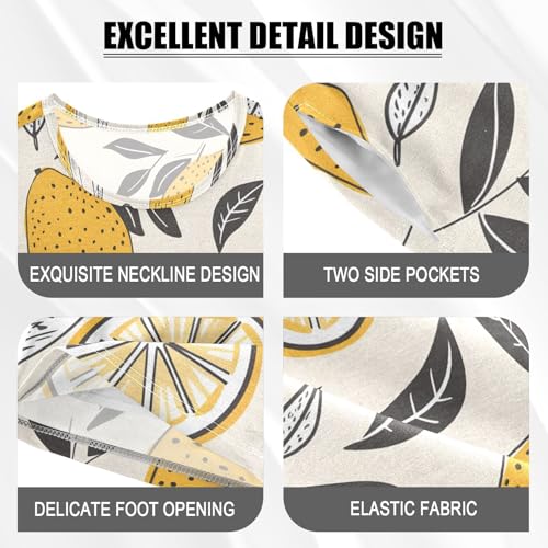 ALAZA Lemon Leaf Fruit Yellow Cartoon Pajamas Short Sleeve 2 Piece Sleepwear Top and Bottom Pajama Set Unisex4