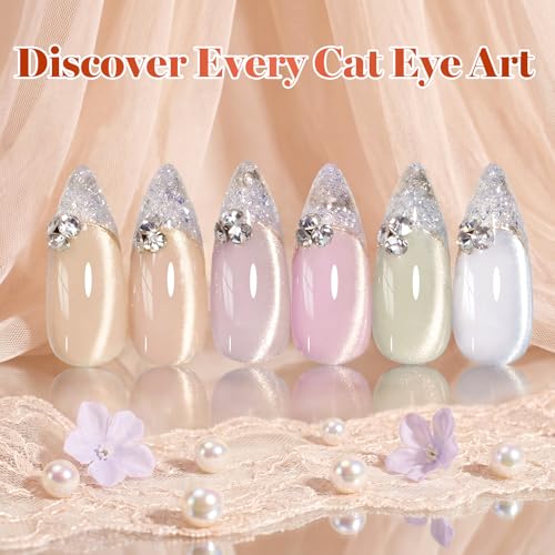 Image of Beetles Cat Eye Gel Nail Polish Set - Glow Forge 6 Colors 0.5Oz Full Size Glitter Gel Polish Kit Nude Pink Purple Blue Green Magnetic Effect Soak Off UV Salon at Home Manicure Gift