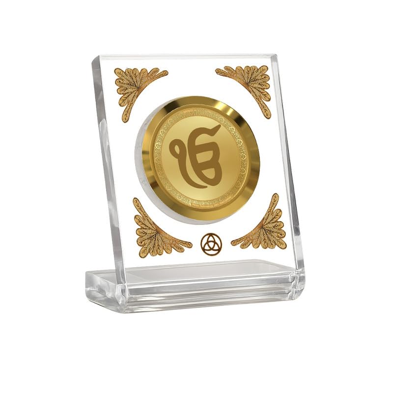 Image of DIVINITI 24K Gold Plated Ik Omkar Acrylic Frame for Car Dashboard, Home Temple & Office Table | Premium Spiritual Gift, Blessings for Protection & Positivity, 8x7 cm Decorative Showpiece