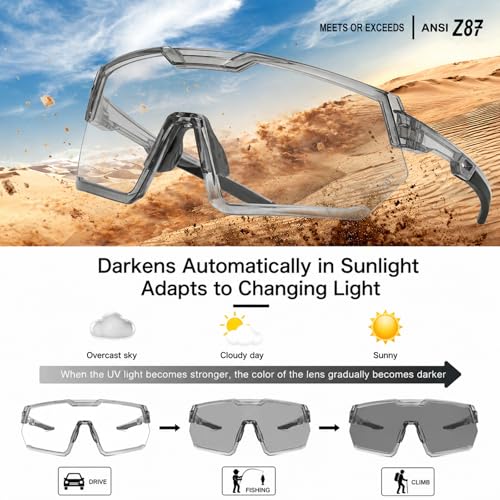 Image of Photochromic Z87 Safety Sports Sunglasses for Men Women, ANSI Z87 TR90 Frame UV400 Protection for Running Cycling