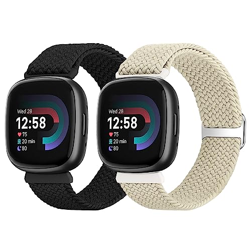 SHIJZWD Elastic Braided Strap Compatible w/ Fitbit Versa 4/Versa 3/Sense 2/Sense