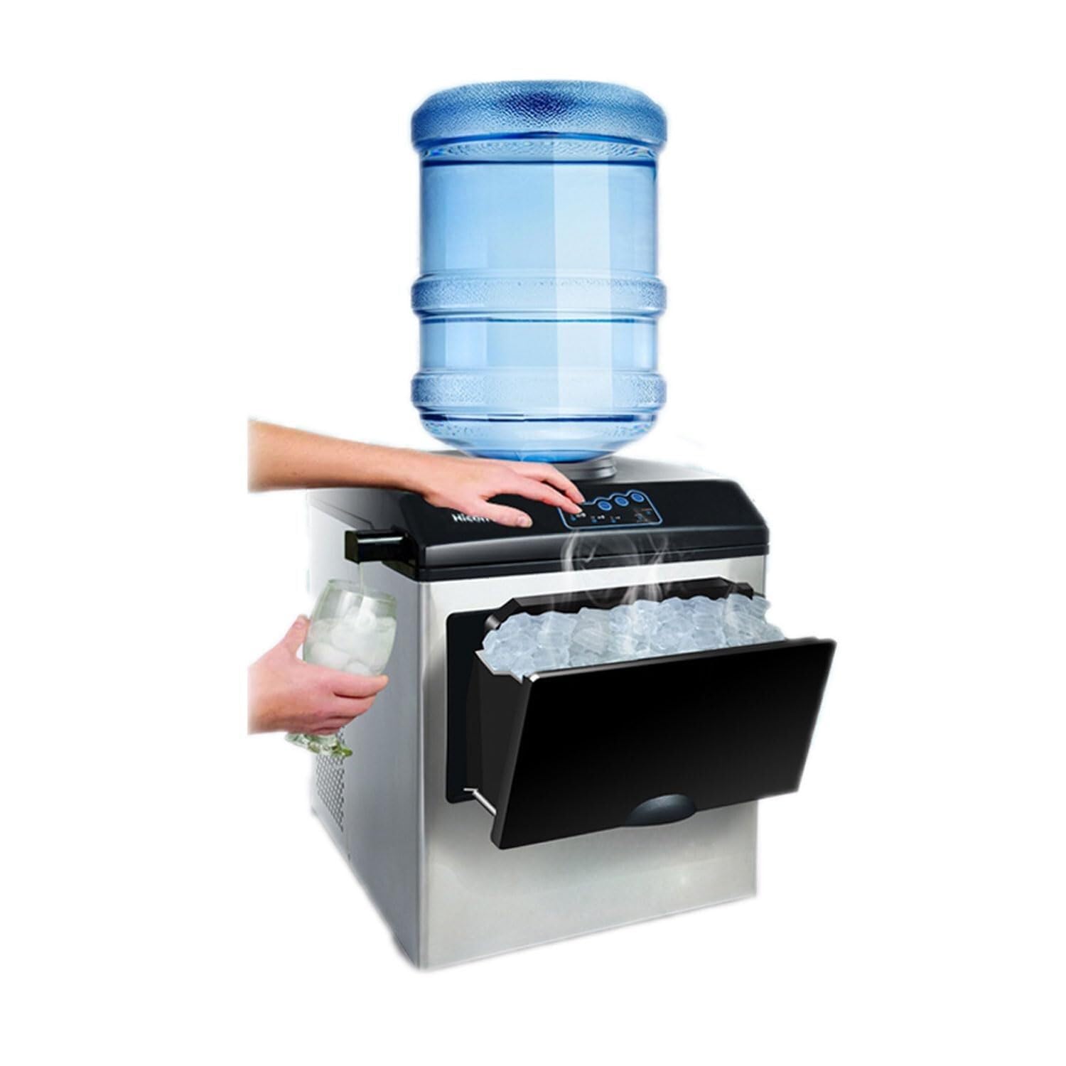 Multifunctional Ice Cube Making Machine, 25KG/24h Desktop Ice Maker, 160W Portable Dual-Purpose Water Dispenser, with Independent Ice Basket