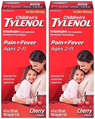 Children's Tylenol Oral Suspension Medicine, Acetaminophen Pain Reliever & Fever Reducer for Cold + Flu Symptoms & Sore Throat, Aspirin-, Ibuprofen- & Alcohol- Free, Cherry, 4 fl. oz