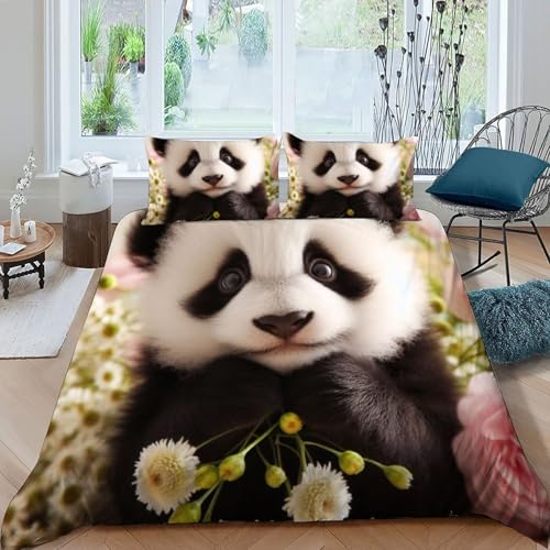 Housse de couette panda 3D en microfibre infroissable facile à laver - 3