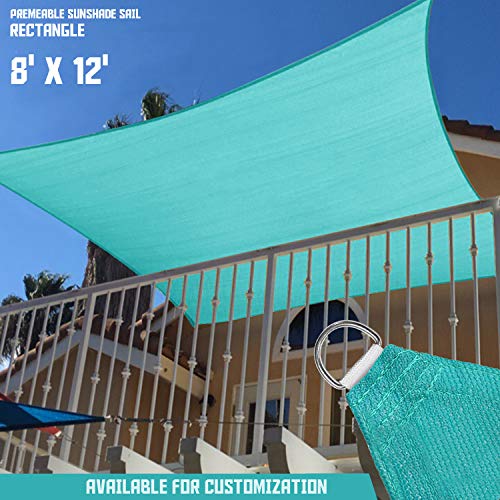 TANG Sunshades Depot 8' x 12' Solid Turquoise Sun Shade Sail Rectangle Permeable