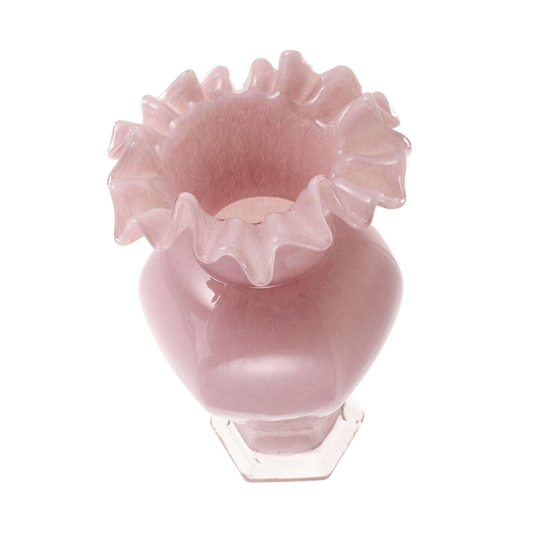 Vase en verre soufflé bouche nacre rose pour centre de table élégant