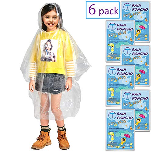 Disposable Rain Ponchos for Adults by(6 Pack) Including Drawstring Hood and Premium Quality