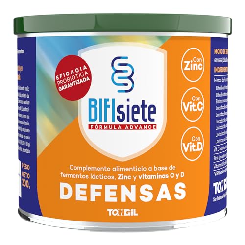 Probióticos en Polvo - Bifisiete Defensas 200g | Probióticos + Vitamina C + Zinc + Vitamina D | Refuerza el Sistema Inmunitario | Sin Lactosa | de Tongil
