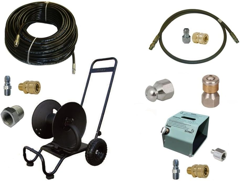 Replacement for Sewer Jetter Cleaner Kit - HD Foot Valve, 200' x 1/4" Hose, Reel and Nozzle