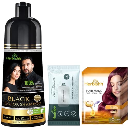 Herbishh Hair Color Shampoo Black 200ml + Argan Hair Mask 25ml x 5 + Hair Color Stain Remover 5 Wipes-image-16