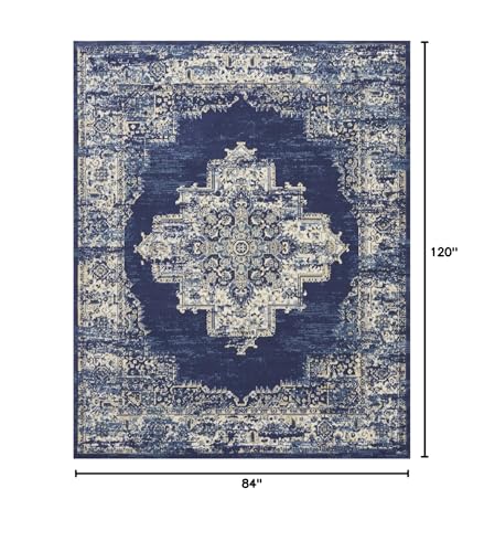 Nourison Home Grafix Navy Blue 7' x 10' Area Rug - Easy Clean, Non Shedding, Bed Room, Living Room, Dining Room, Kitchen (7' x 10')
