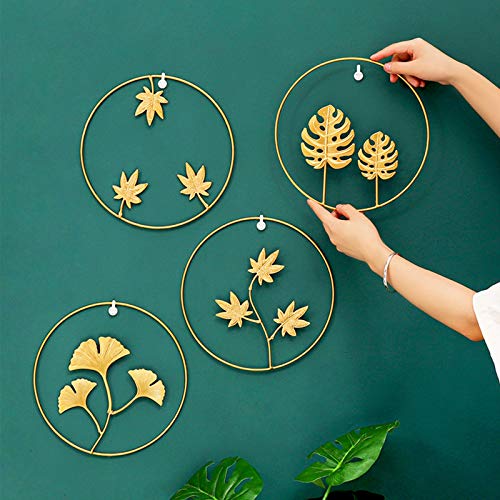 Tinsow 9.5 Inch Iron Wall Sculptures,Gold Metal Ginkgo, Maple, Monstera Leaf Wall Decor Round Wall Ornaments,Easy Installation Great For Bedroom Hanging Parts Hotel Wall Decoration (Gold, 4) #TOP2