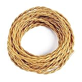 25ft Fabric Cloth Covered Lamp Twisted Wire,PRUNLLA Vintage 18/2 Industrial Electrical Cord,18-Gauge Antique Style for Retro Lamp,DIY Projects(Brass)