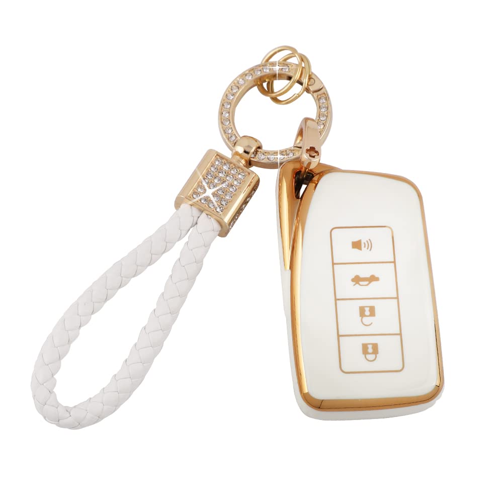 PIFOOG Key Fob Cover for Lexus RX NX ES GS IS LS RC 4 Button TPU White Keys Case Shell Bling Keychain Car Accessories Protector Soft Girly Cute