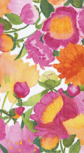 Entertaining with Caspari Peonies Guest Towels, Pack of 15