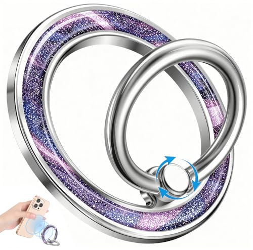 LISEVO Magnetic Phone Ring Holder Compatible with MagSafe - Cell Phone Grip Magnet Removable Finger Ring Grip Stand Cute Girly Kawaii Design for iPhone 17 Pro Max 16 15 14 13 12 Series Quicksand