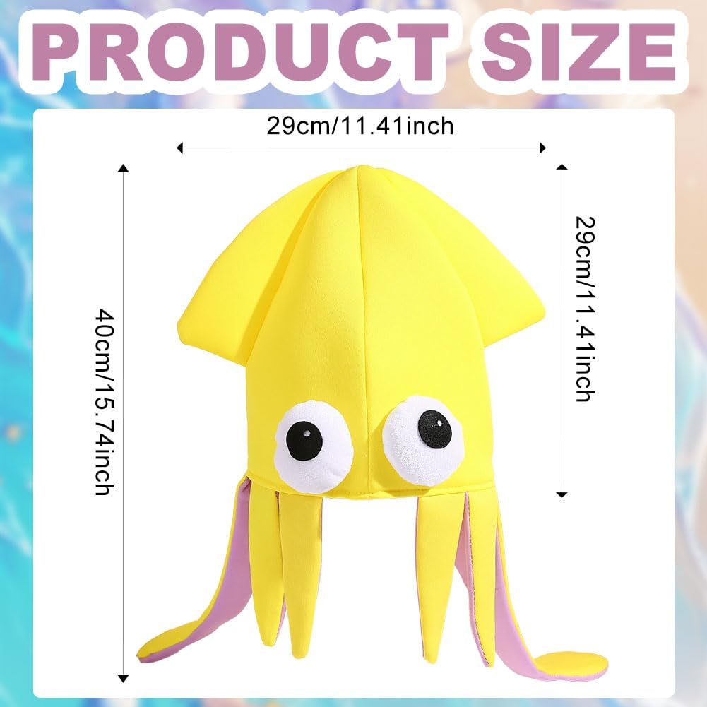 Copbopwn Playful Squid Hat Soft Breathable Fabric Funny Party Hats Octopus Hat for Costume Party Yellow Fish HatCute Sea Creature Headwear Themed Event Dressing Silly Hats for Adults (Yellow) - Image 2