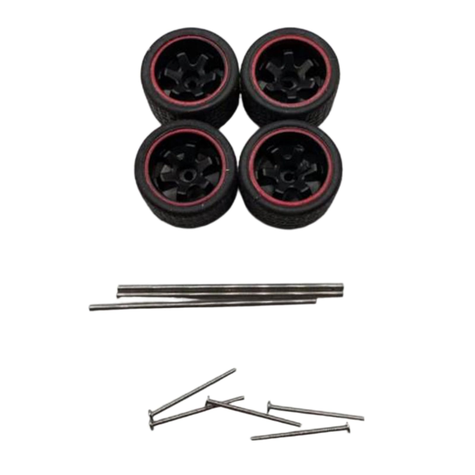 Hollow Axles 1:64 Model Car Wheel Kit Replacement 1:64 Wheel Set, Black-red Ring, Six-Spoke|Home Improvement|Household Essentials Repair kit|Must Have Home Tools|Portable|Maintenance Tools|Waterproof-image-6