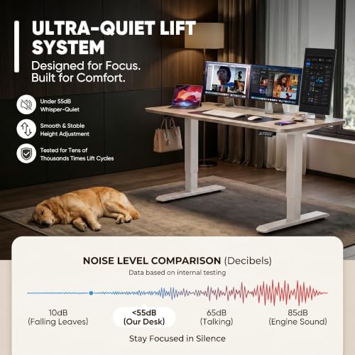 Image of Furmax Electric Height Adjustable Standing Desk Large 48 x 24 Inches Sit Stand up Desk Home Office Computer Desk Memory Preset with T-Shaped Metal Bracket, Wood