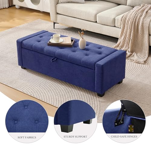 Image of Huatean Home 48 inch Ottoman with Storage, Storage Ottoman Bench with Safety Hinge, Upholstered Entryway Bench with Seating for Bedroom, Living Room, Holds up to 330 lb, Blue