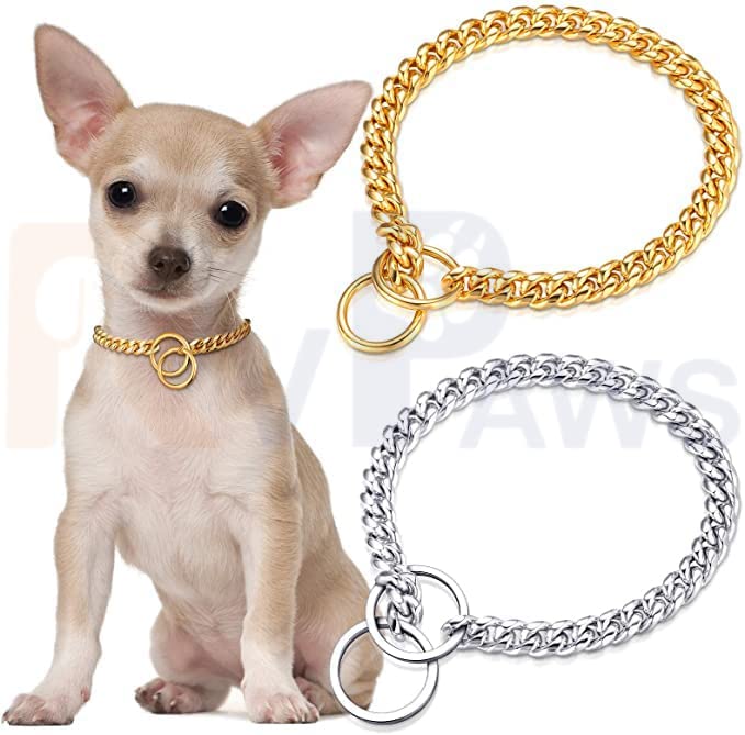 RvPaws 2 Pieces Metal Dog Collar Gold (Brass) and Silver (Metal) Chain Small Link Dog Training Collar for Medium Dogs (Length 24 Inch) (B09XK6DG7K) Amazon Price History, Amazon Price Tracker