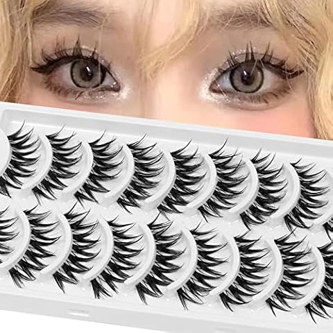 DSLONG 10 Pairs Cat Eye Lashes Clear Band Wispy Natural Look Fluffy False Eyelashes 3D Soft Volume Lashes Looks Like Eyelash Extensions Reusable Faux Mink Lashes Cover