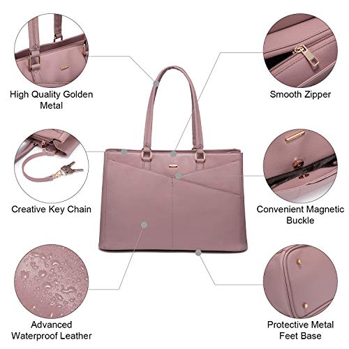 Image of Laptop Tote Bag for Women 15.6 Inch Waterproof Leather Computer Laptop Bag Women Business Office Work Bag Briefcase Large Travel Handbag Shoulder Bag