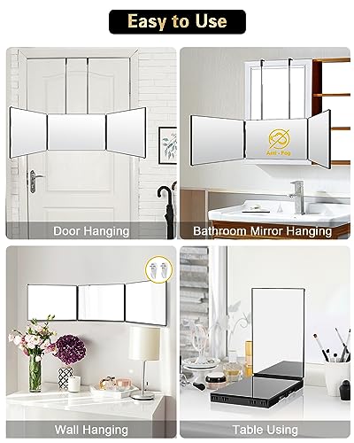 JUSRON 360 Viewing Angle Self Hair Cutting Mirror, Clear Anti-Fog HD Glass (Black Without LED Without Accessories)