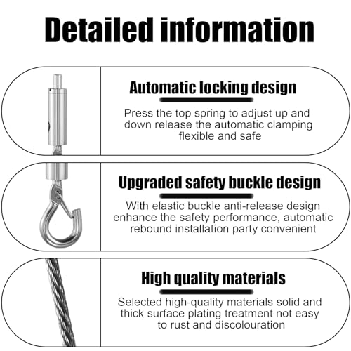 Image of 2 PCS Adjustable Picture Hanging Wire with 2 Hooks 2m x 1.5mm Stainless Steel Wire Rope Heavy Duty Mirror Hanging Hardware for Mirror Photo Light Lamp Artwork Billboards