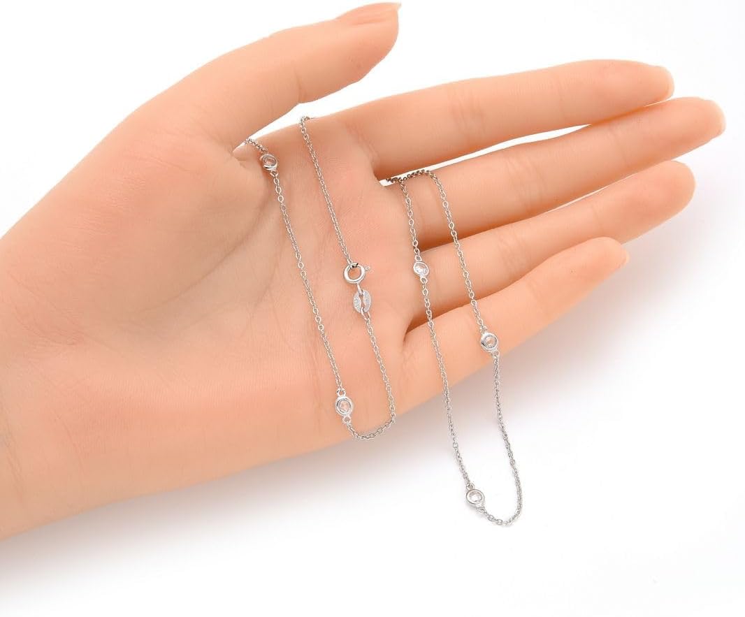 Adabele Solid 925 Sterling Silver Simulated Diamond By The Yard Station CZ Bezel Cable Link Chain Necklace Cute Thin Dainty Hypoallergenic Women Jewelry - Image 2