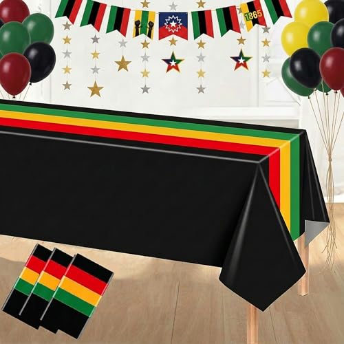 Everglit Juneteenth Pan African Colors Tablecloth 3 Pack 51 x 78 Inch Disposable Decorations Waterproof Plastic Red Yellow Green Black Table Covers for Black History Month Kwanzaa Reggae Party