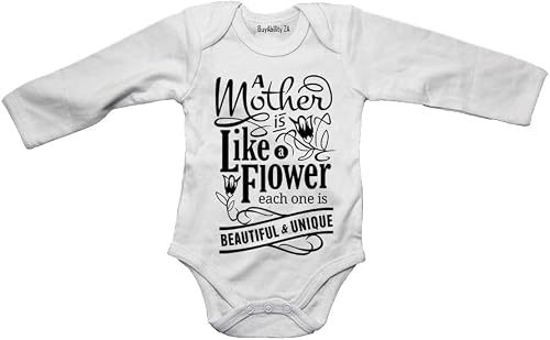 A Mother is like a Flower - Beautiful and Unique - Baby Grow 0-3 months White Long Sleeve