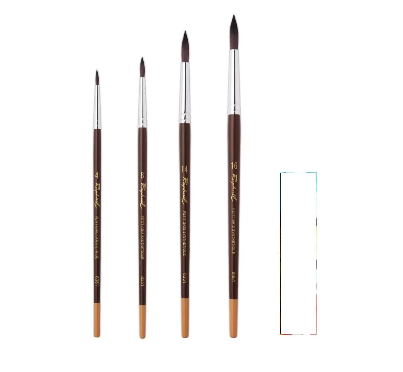 Raphael Pinceau Aquarelle Petit Gris Synthétique 8351 Set 4pcs N° 4, 8, 14, 16 + 1 Carte