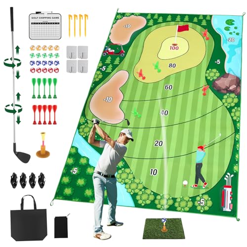 Juego de golf, esterilla de entrenamiento de golf con pelotas de golf, juego de 20 pelotas de golf y 10 dardos para casa, exteriores, niños, adultos, equipo de ayuda para entrenamiento de golf para