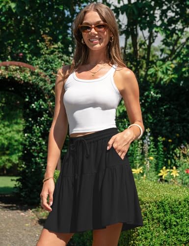Best Flowy Shorts for Women Casual Style for Over 50: Look Breezy, Feel Confident All Season 14 TARSE Womens Linen Skirt Pants Wide Leg Flowy Shorts Drawstring Loose Fit Summer Casual Lightweight Comfy Vacation Wear(Black,S)