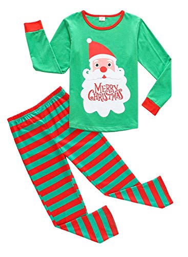 MyFav Boys Pajamas Set Christmas Green Striped Santa Claus Pjs Set Children Sleepwear Loungewear,Green Santa Claus,12Y