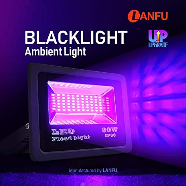 LANFU 2Pack 30w LED Black Light Blacklight for Fluorescent Neon Glow in The Dark High Power LED Flood Light IP65 with Plug for Birthday,Bar,Party Supplies,Aquarium(Upgrade Reflector)