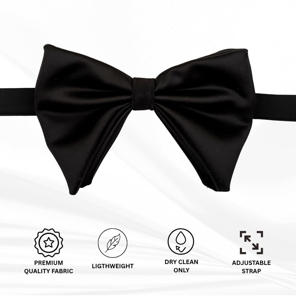 The Tie Hub Solid Black Butterfly Microfiber Bowtie for Men 2
