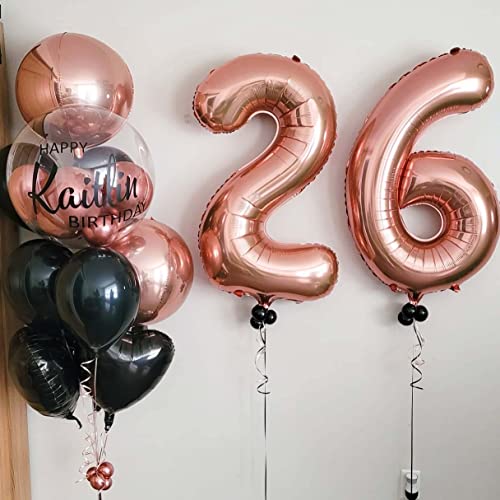 Image of 40 Inch Rose Gold 26 Number Balloons Giant Jumbo Huge 26 or 62 Foil Mylar Helium Number Digital Balloons Rose Gold Birthday Mylar Digital Balloons 26th or 62th Birthday Anniversary Events Party