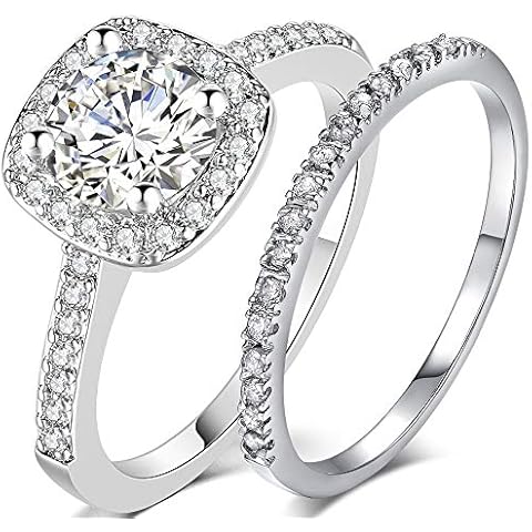 Jude Jewelers Silver Rose Gold 2 Carat Wedding Engagement Eternity Bridal Ring Set Cover
