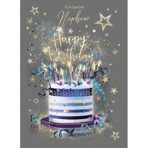 Cherry Orchard Nephew Birthday Card with Gold Envelope Cover