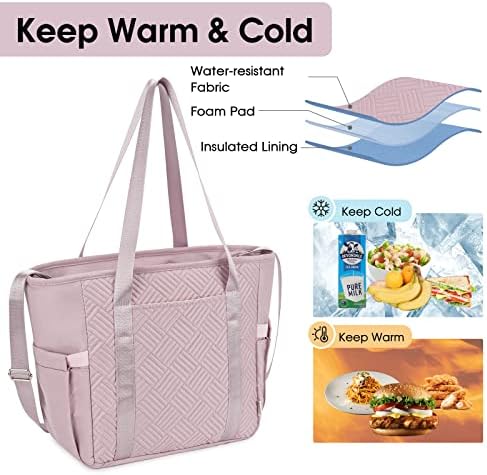 WANDF Lunch Bag for Women Leakproof Reusable Lunch Tote Bag with Wet Pocket Insulated Lunch Box for Work School Picnic Outdoor (Pink)
