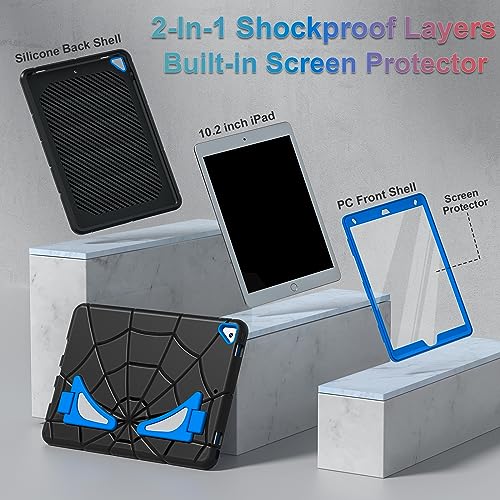 Image of Nitupai iPad 9th Generation Case iPad 8th Generation Case iPad 7th Generation Case 10.2 inch Case for Kids 2021 /2020 /2019 iPad 9 8 7 Gen Case Shockproof Rugged Protective 10.2 inch Cover, Black+Blue