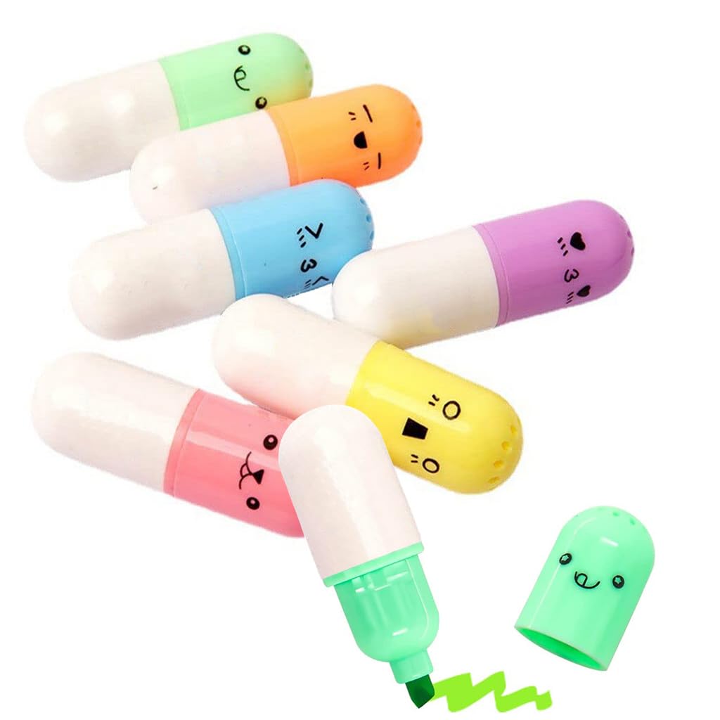 Highlighter Pens, Mini Oval Shaped Highlighter Pens, for Writing Cute Graffiti Marker Pen, Cute Stationery Set, Stationery School Office Supplies, Kawaii Style, for Student Office (6 PCS)