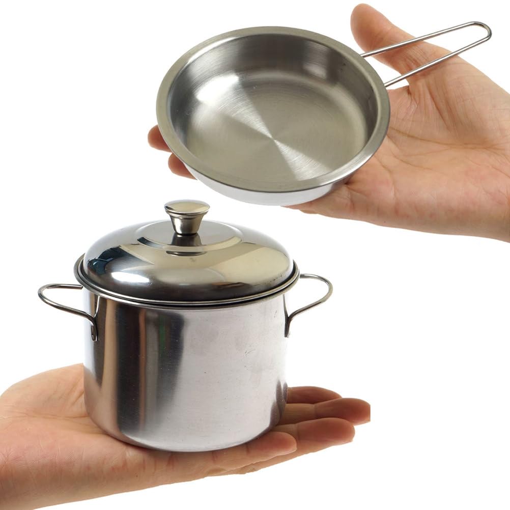 Set di Utensili da Cucina in Acciaio Inossidabile per Bambini Montessori, Mini pentole realistiche, padelle e Utensili, Giocattolo per Cucinare Finta