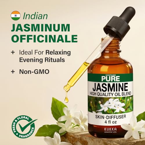 Image of 100% Pure Jasmine Oil - 4 Fl Oz Jasmine Essential Oil for Hair, Skin, Diffuser, Aromatherapy & DIY Soap Making Scent