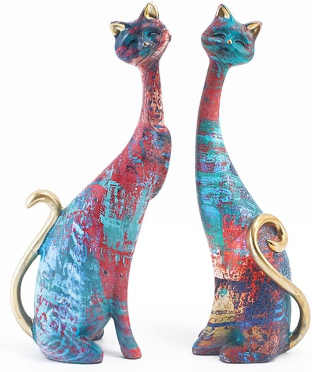 2 Pcs/Set Resin Cat Statues Home Decor Vintage Cat Couple Figurines Statues for Living Room Wine Cabinet TV Cabinet Desk Decoration Wedding Gifts for Cat Lover (A)