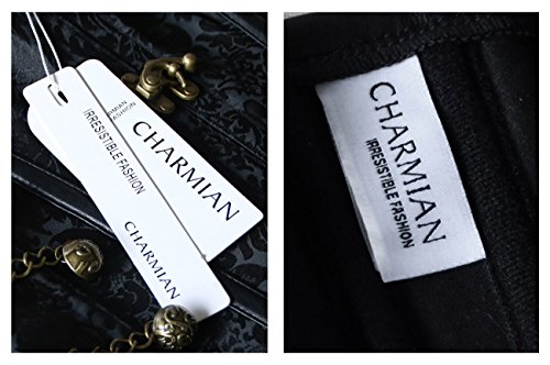 Image of Charmian Women's Steel Boned Steampunk Gothic Bustier Corset with Chains | Overbust Corset, Premium Brocade & Leather, Clasp Closure, Lace-up Back