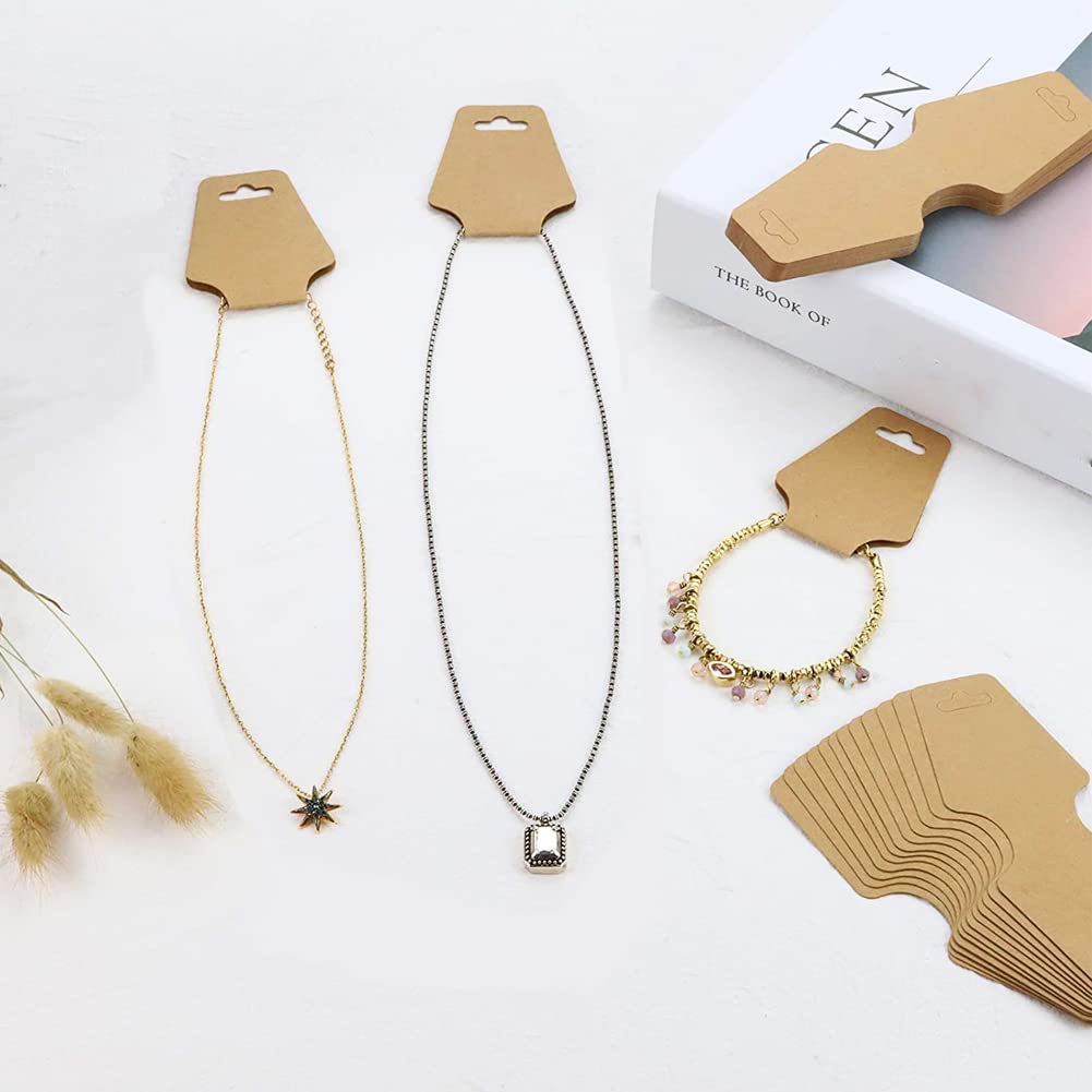 100 Cartes Vierges Marron Pour Présenter Bijoux Fait Main - Étiquttes Suspendues Colliers Bracelets 12x5cm